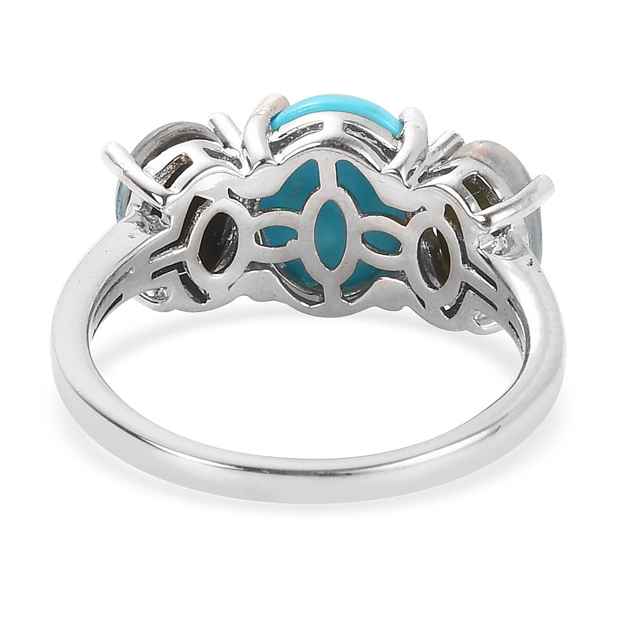 Arizona Sleeping Beauty Turquoise and Boulder Opal Triplet 3 Stone Ring in Platinum Overlay Sterling Silver 2.30 Ct.