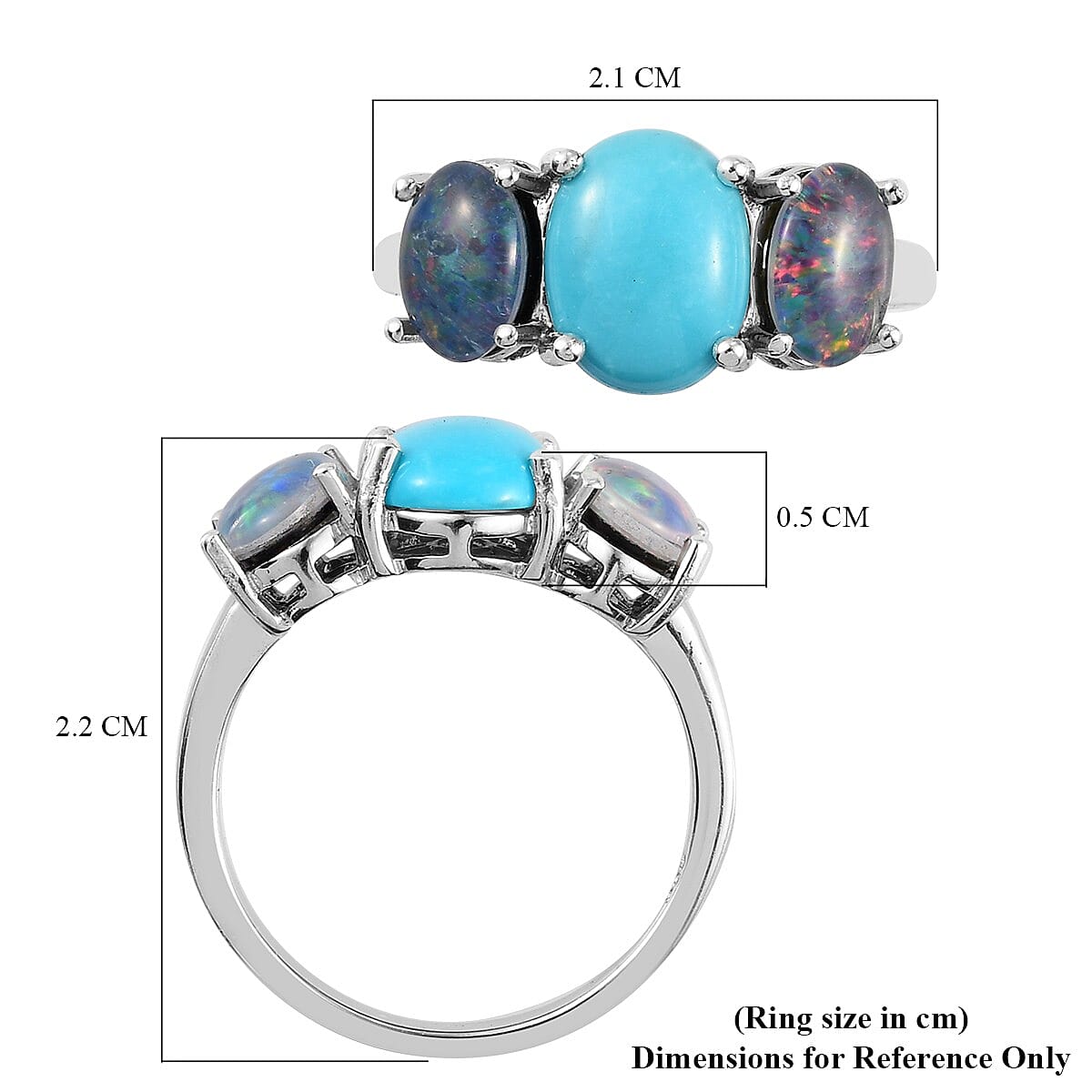 Arizona Sleeping Beauty Turquoise and Boulder Opal Triplet 3 Stone Ring in Platinum Overlay Sterling Silver 2.30 Ct.