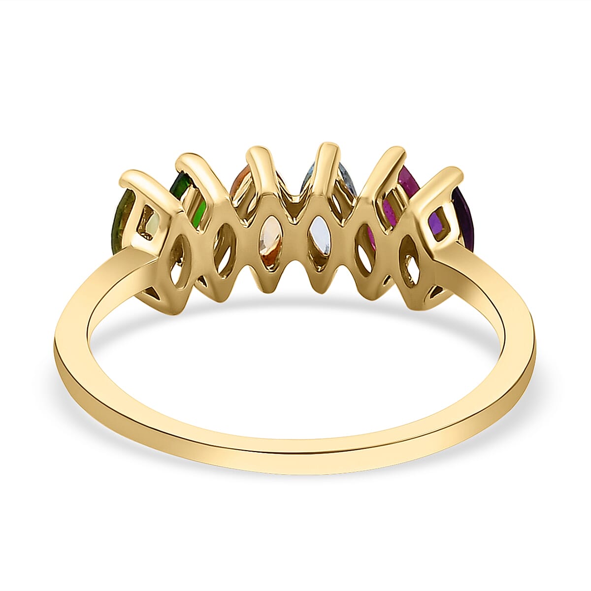 Ruby, Chrome Diopside, Blue Topaz, Amethyst, Peridot & Citrine Ring in 18K Vermeil Yellow Gold Plated Sterling Silver