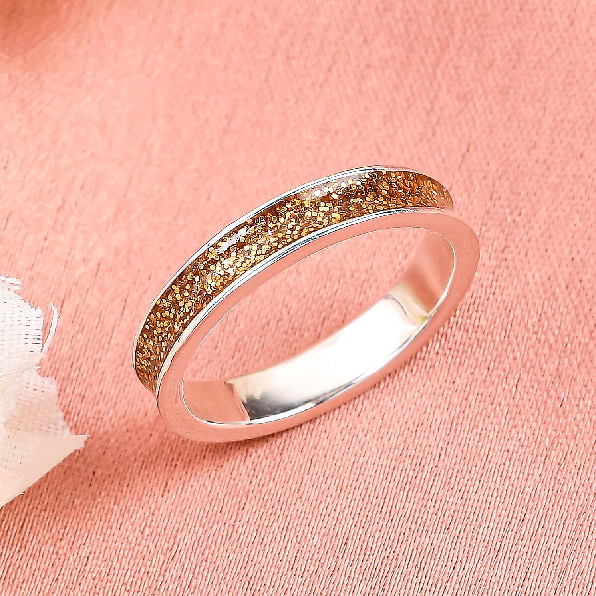 Sterling Silver Golden Smalto Band Ring