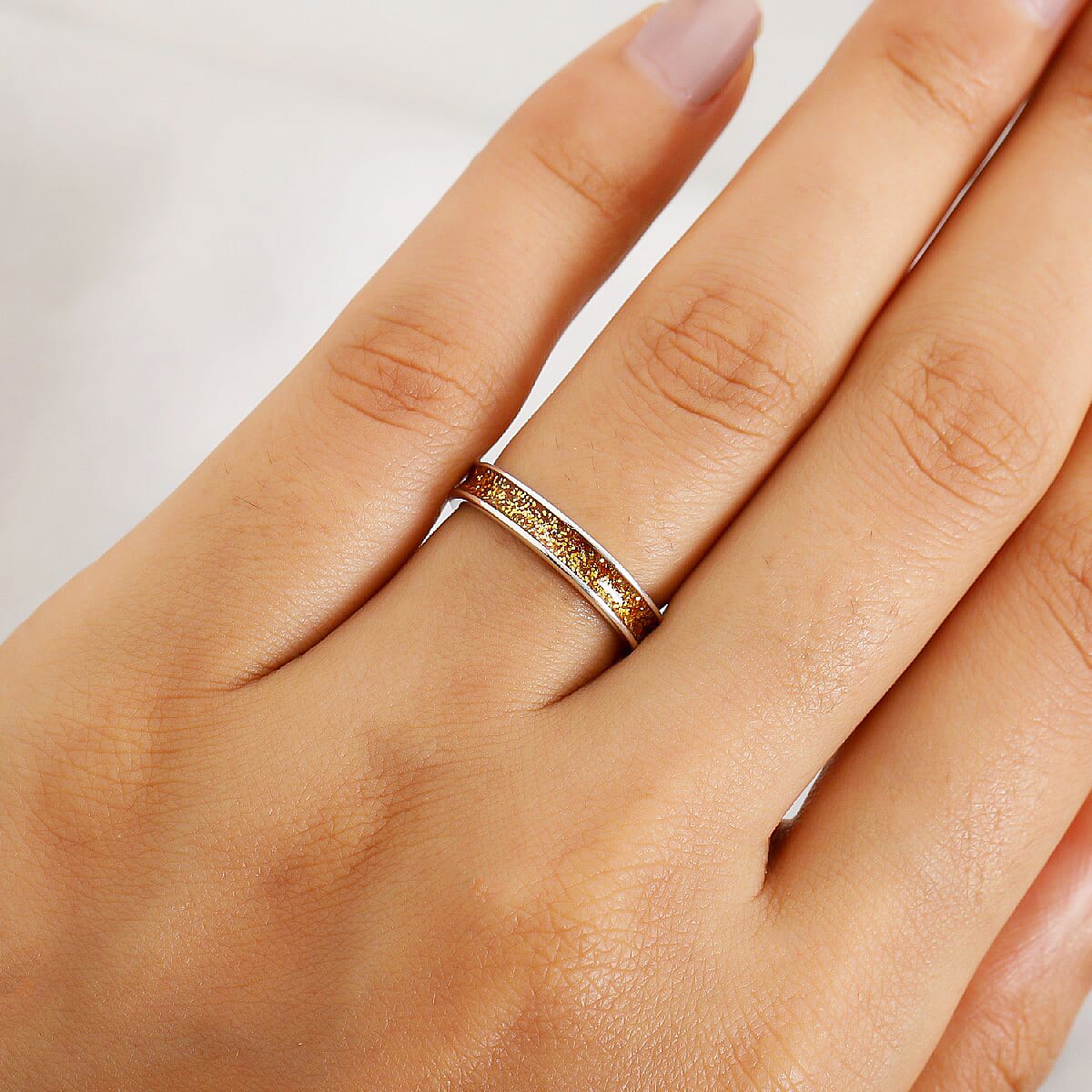 Sterling Silver Golden Smalto Band Ring