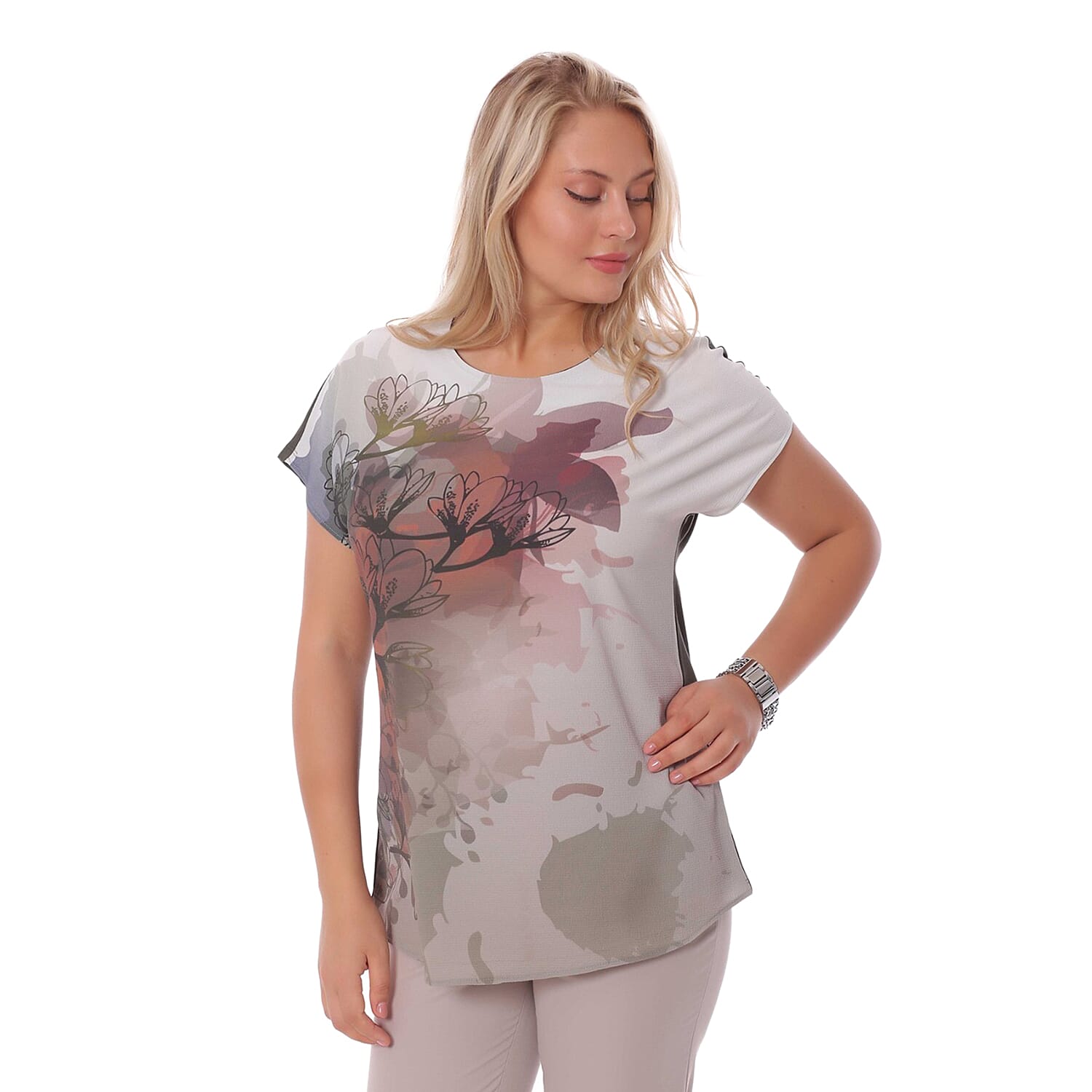 Jovie Floral Pattern Low Sleeve Blouse - Blue