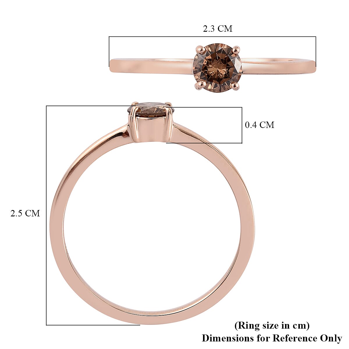 9K Rose Gold SGL Certified Natural Champagne Diamond (I3) Solitaire Ring 0.50 Ct.