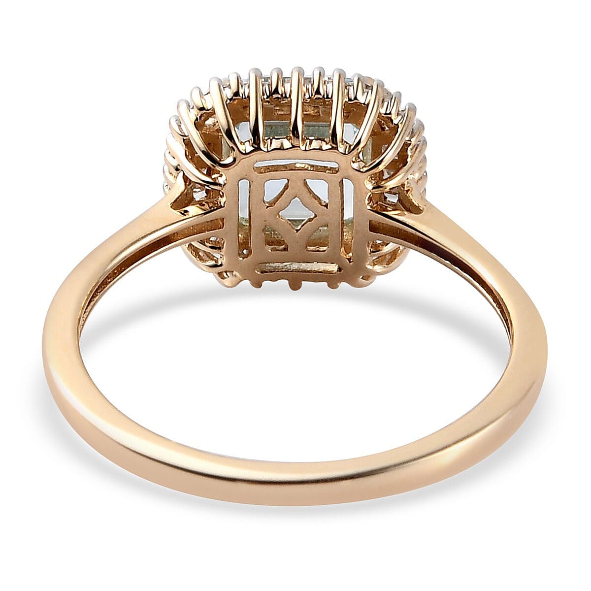 9K Yellow Gold Espirito Santo Aquamarine (Asscher Cut) and Diamond Ring 1.850 Ct