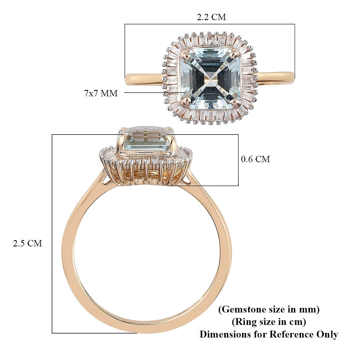 9K Yellow Gold Espirito Santo Aquamarine (Asscher Cut) and Diamond Ring 1.850 Ct