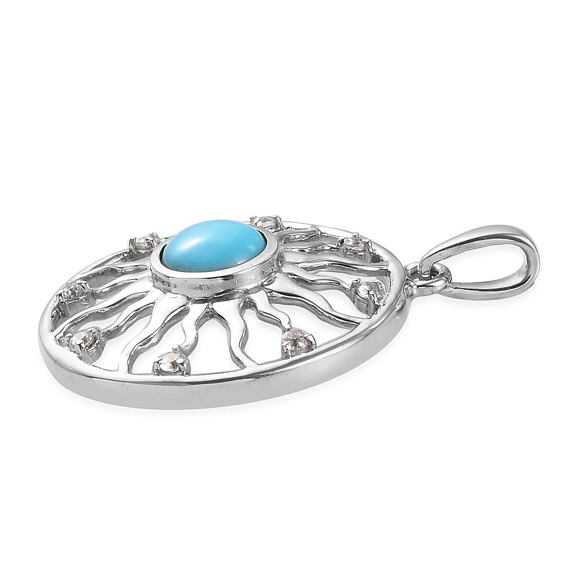 Arizona Sleeping Beauty Turquoise and Natural Cambodian Zircon Sun Pendant in Platinum Overlay Sterling Silver 1.000 Ct.