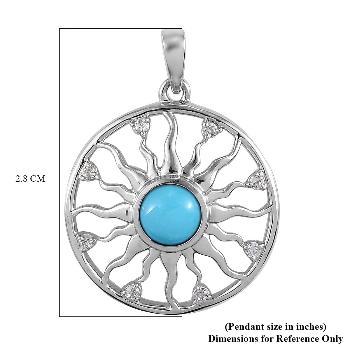 Arizona Sleeping Beauty Turquoise and Natural Cambodian Zircon Sun Pendant in Platinum Overlay Sterling Silver 1.000 Ct.
