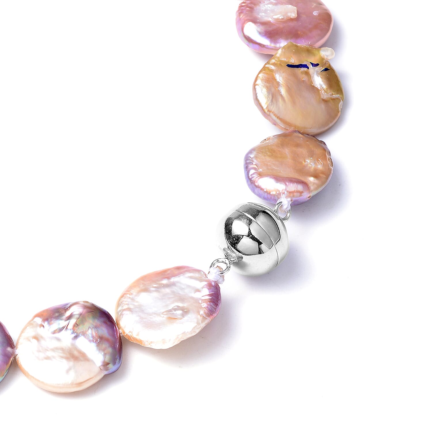 Multi Colour Baroque Pearl Necklace (Size 20) in Rhodium Overlay Sterling Silver