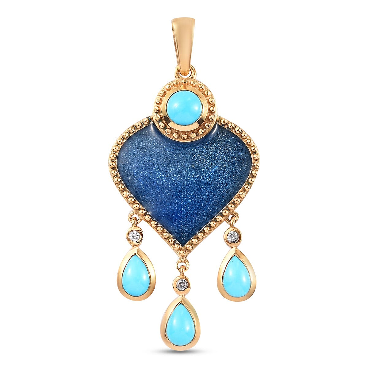 Arizona Sleeping Beauty Turquoise and Natural Cambodian Zircon Enamelled Pendant in 14K Gold Overlay Sterling Silver 1.750 Ct.