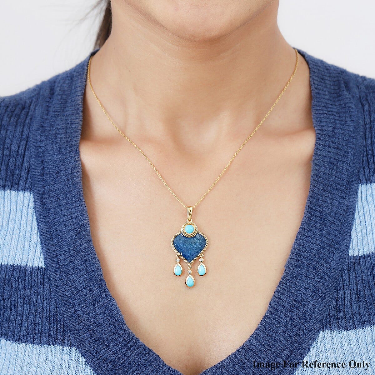 Arizona Sleeping Beauty Turquoise and Natural Cambodian Zircon Enamelled Pendant in 14K Gold Overlay Sterling Silver 1.750 Ct.