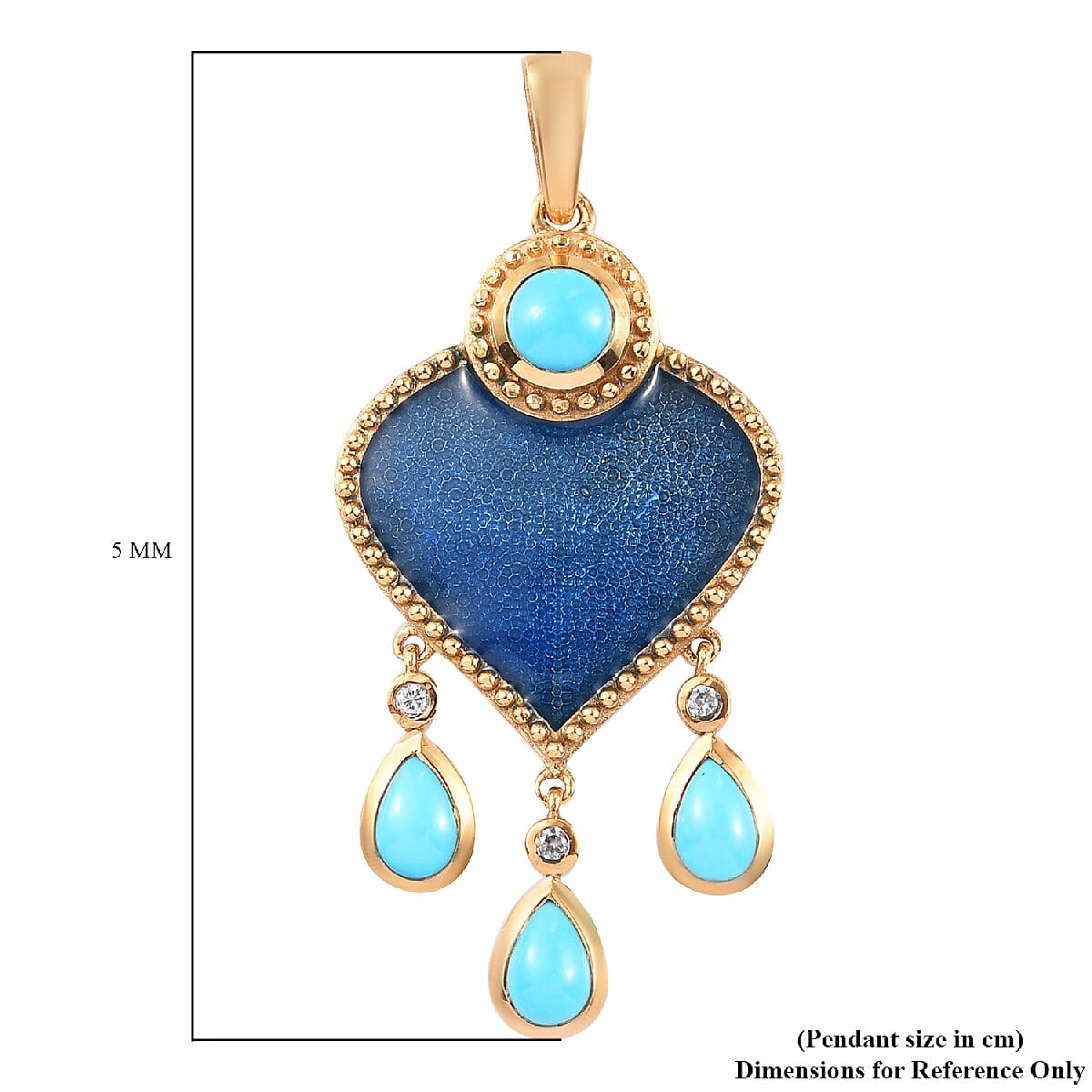 Arizona Sleeping Beauty Turquoise and Natural Cambodian Zircon Enamelled Pendant in 14K Gold Overlay Sterling Silver 1.750 Ct.