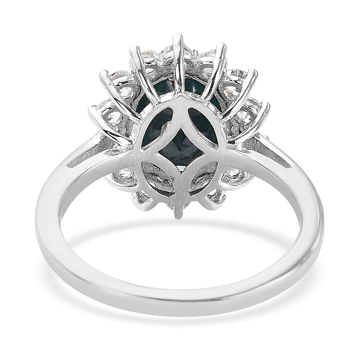 Teal Grandidierite and Natural Zircon Ring in Platinum Overlay Sterling Silver 3.72 Ct.