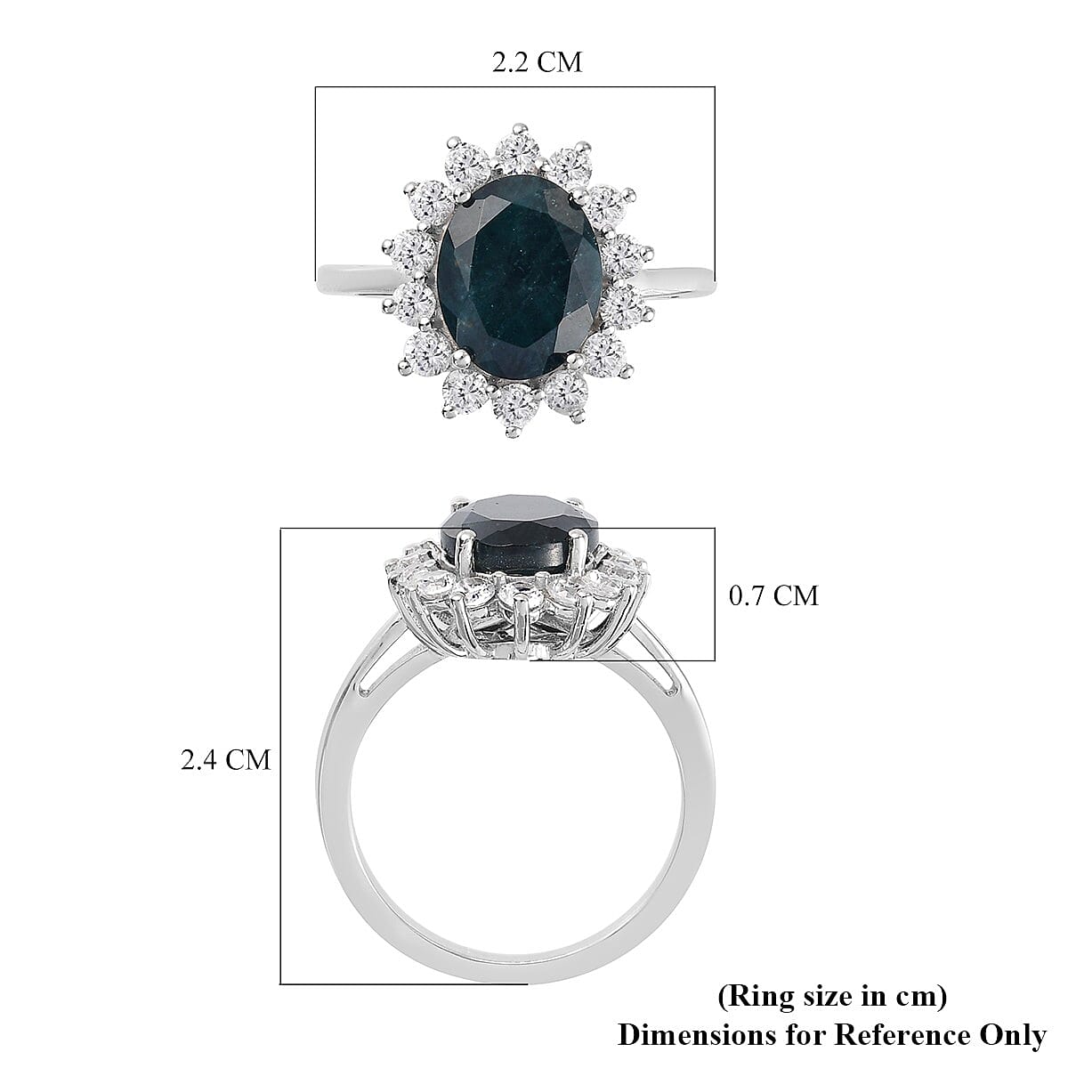 Teal Grandidierite and Natural Zircon Ring in Platinum Overlay Sterling Silver 3.72 Ct.