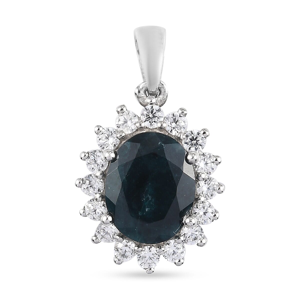 Teal Grandidierite and Natural Cambodian Zircon Pendant in Platinum Overlay Sterling Silver 3.070 Ct.