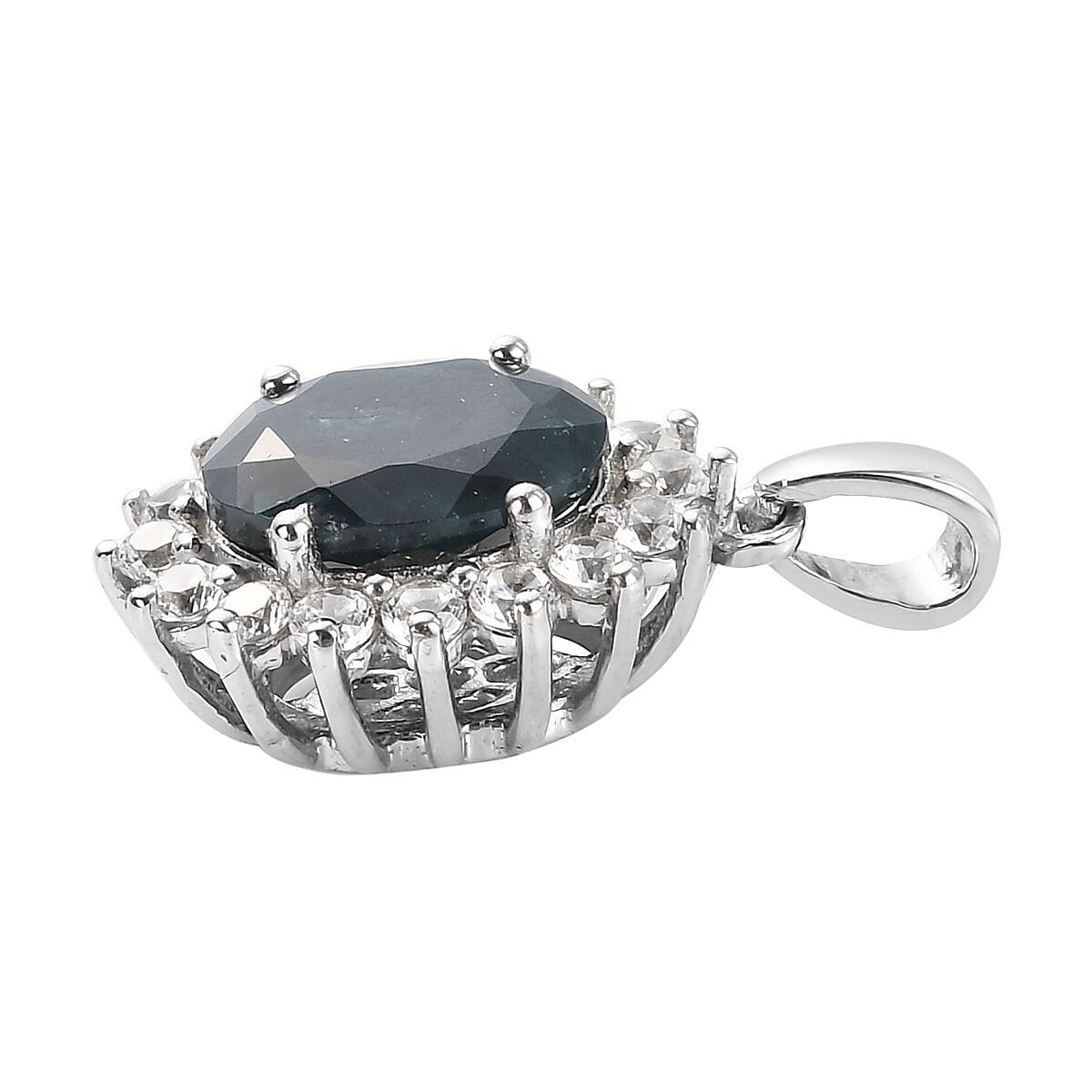 Teal Grandidierite and Natural Cambodian Zircon Pendant in Platinum Overlay Sterling Silver 3.070 Ct.