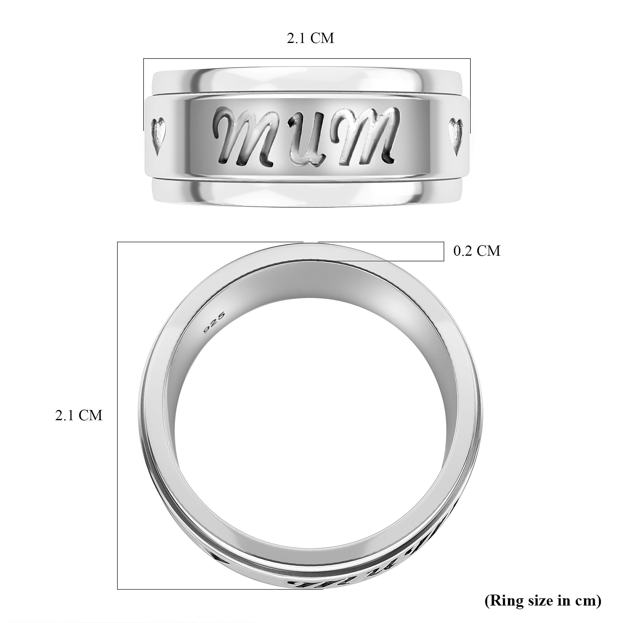 Platinum Overlay Sterling Silver Mum-Engraved Stackable Ring, Silver.