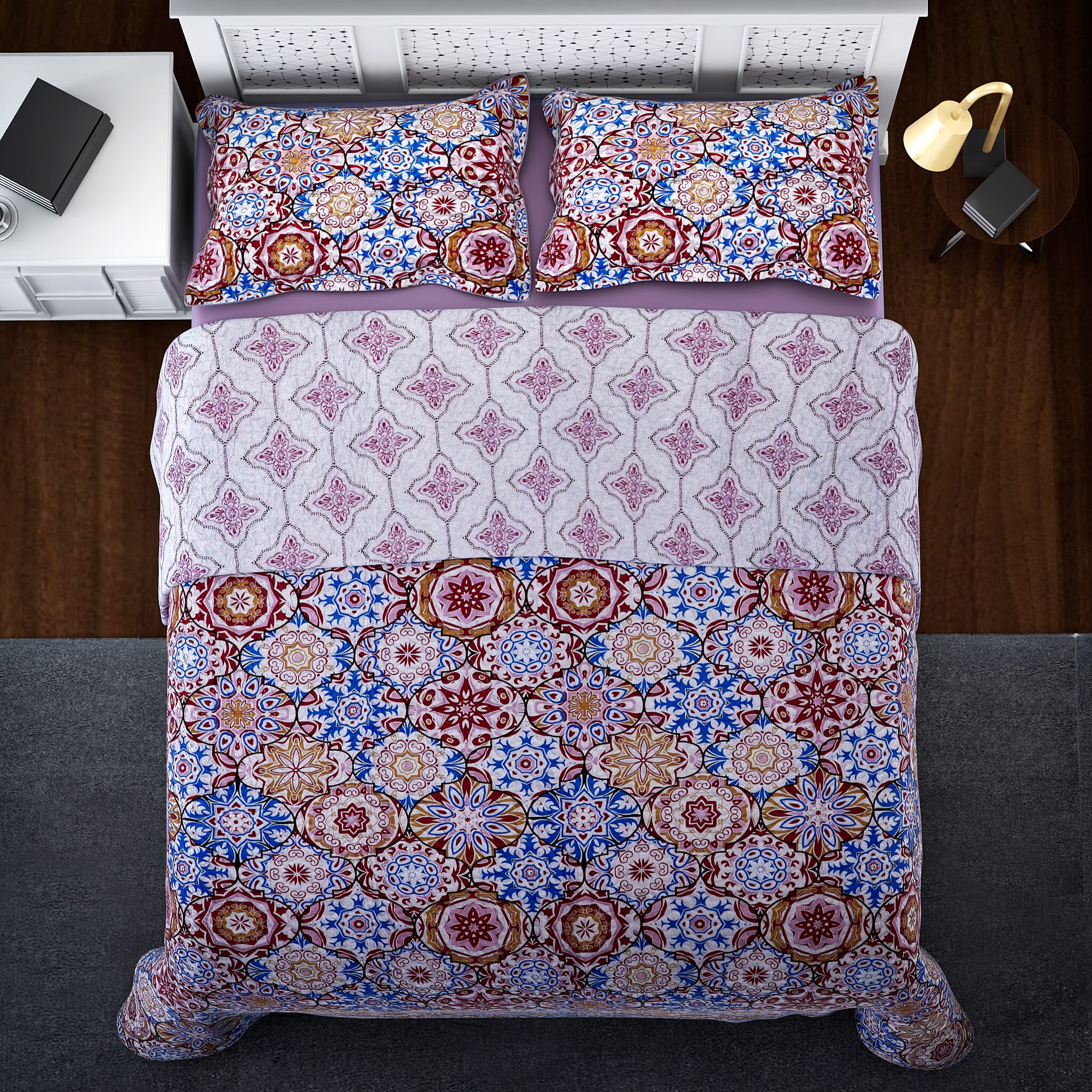 3 Pieces Set - Pigment Pattern Quilt (260x240Cm) with 2 Pillow Cases (70x50x2 Cm) - Purple