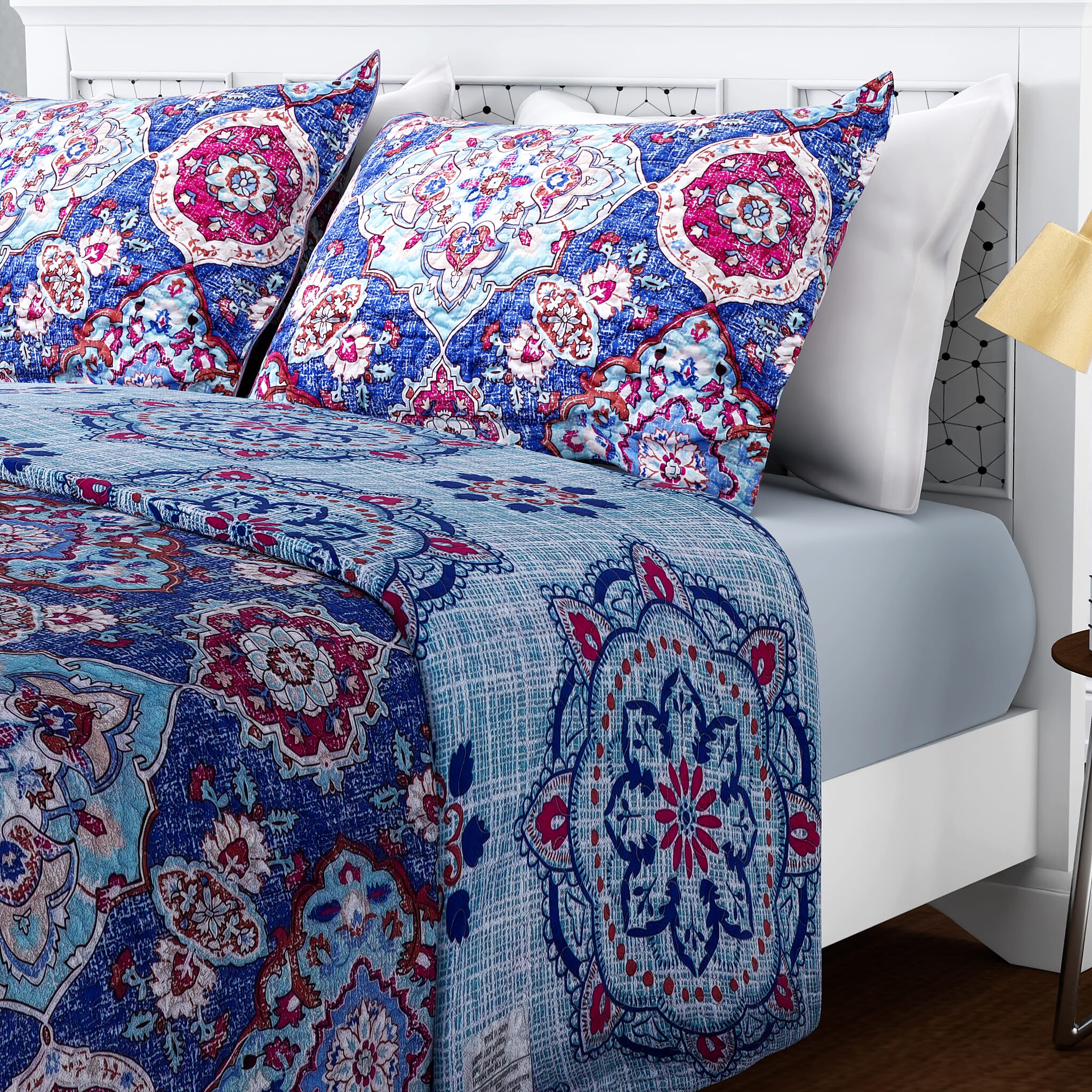 3 Pieces Set - Pigment Pattern Quilt (260x240Cm) with 2 Pillow Cases (70x50x2Cm) - Light Blue
