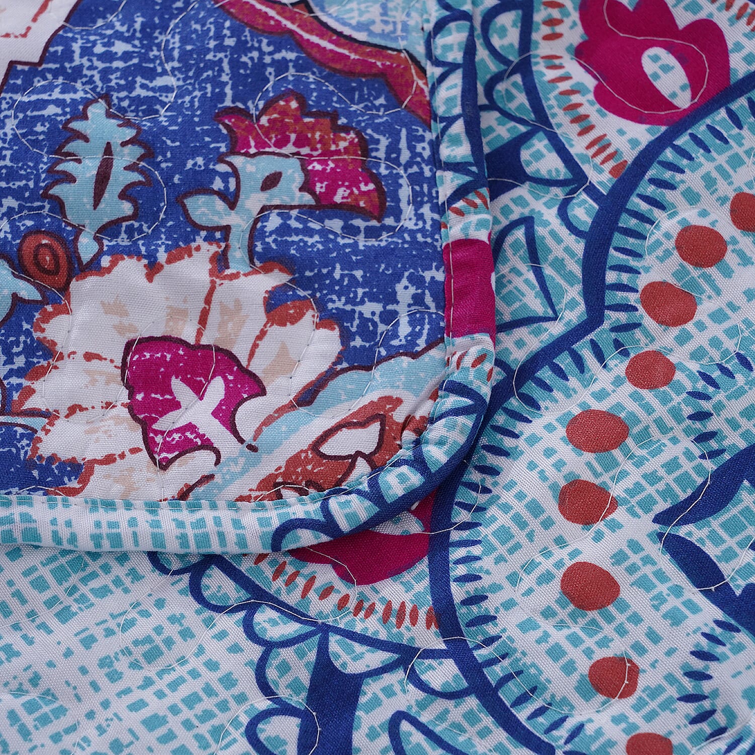 3 Pieces Set - Pigment Pattern Quilt (260x240Cm) with 2 Pillow Cases (70x50x2Cm) - Light Blue