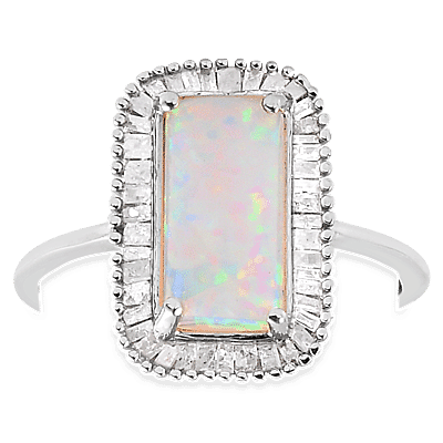 AAA Ethiopian Welo Opal and Diamond Ring in Platinum Overlay Sterling Silver 2.22 Ct.
