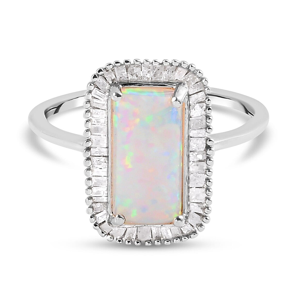 AAA Ethiopian Welo Opal and Diamond Ring in Platinum Overlay Sterling Silver 2.22 Ct.