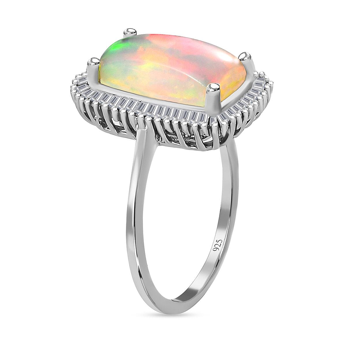 AAA Ethiopian Welo Opal and Diamond Ring in Platinum Overlay Sterling Silver 2.22 Ct.
