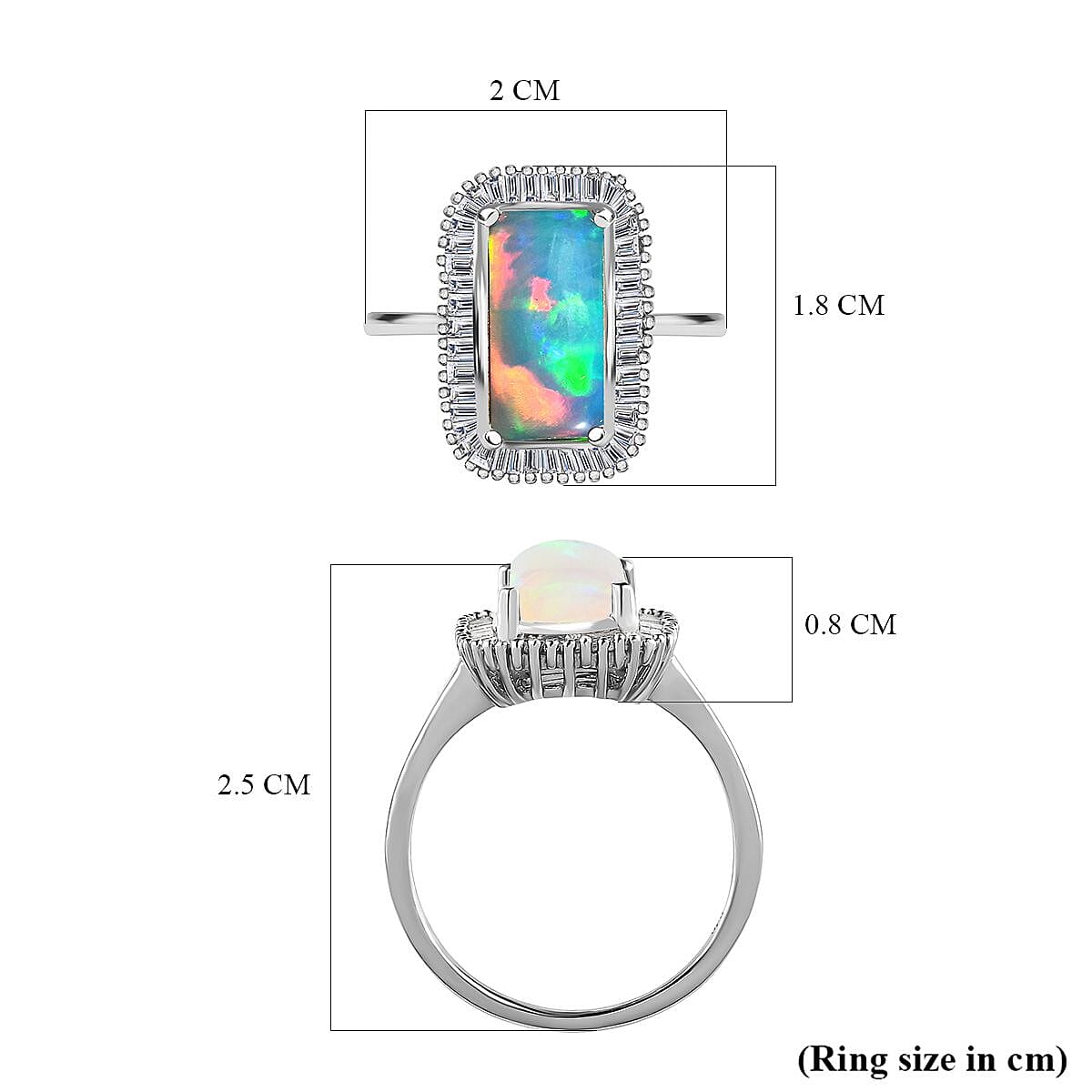 AAA Ethiopian Welo Opal and Diamond Ring in Platinum Overlay Sterling Silver 2.22 Ct.