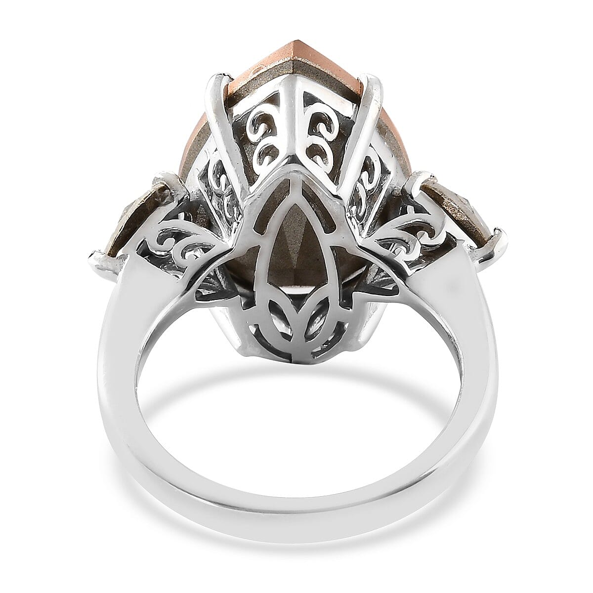 Lustro Stella  Vintage Rose & White Crystal Ring in Platinum Overlay Sterling Silver