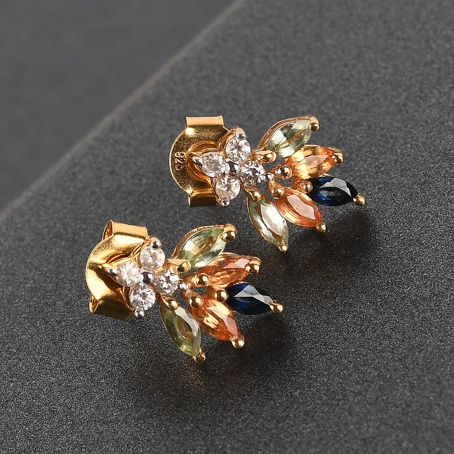 Rainbow Sapphire and Natural Cambodian Zircon Stud Earrings (with Push Back) in 14K Gold Overlay Sterling Silver 1.32 Ct
