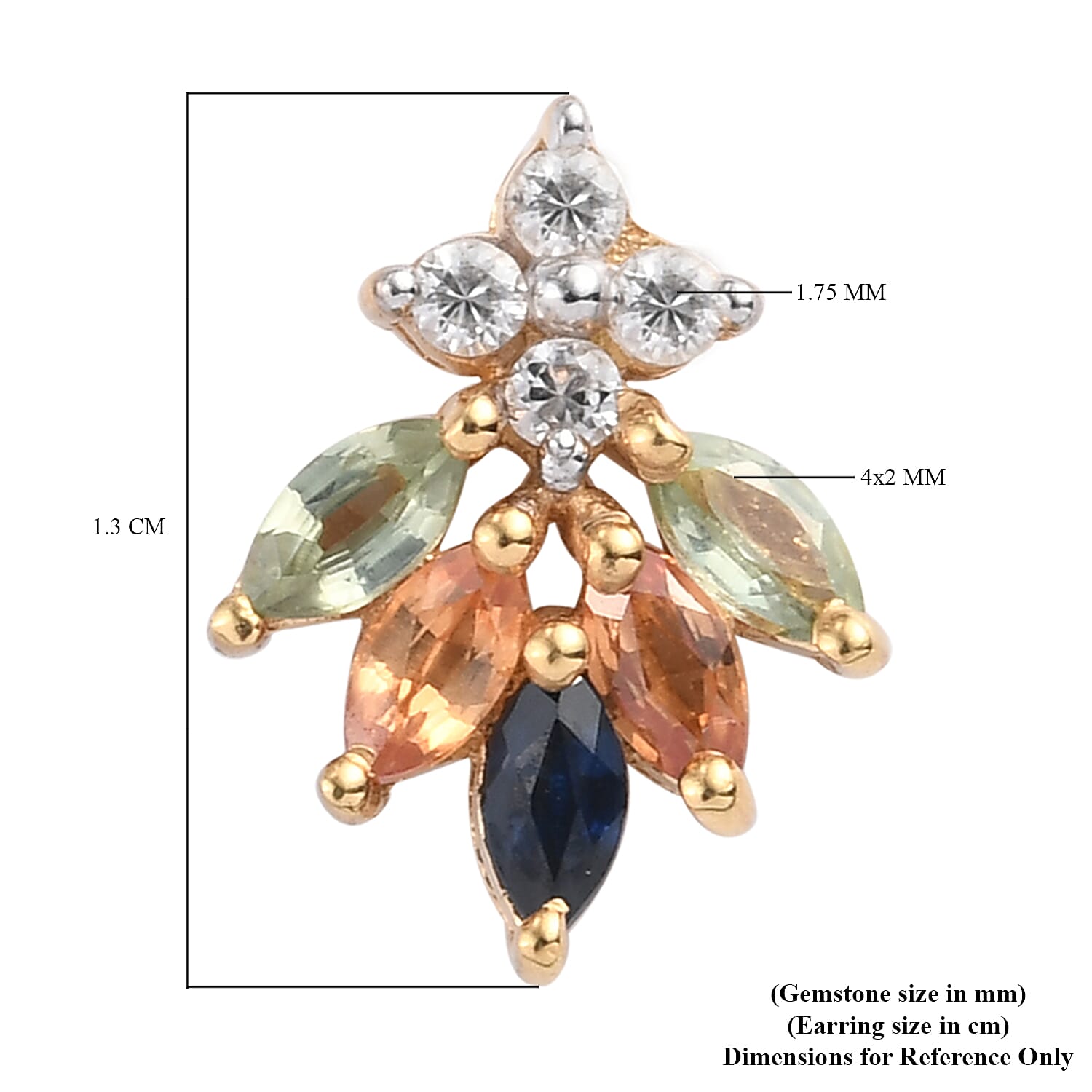 Rainbow Sapphire and Natural Cambodian Zircon Stud Earrings (with Push Back) in 14K Gold Overlay Sterling Silver 1.32 Ct