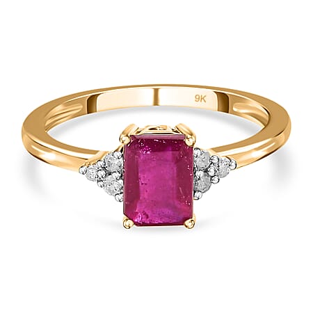 1.1 Ct. African Ruby and White Diamond Ring in 9K Yellow Gold