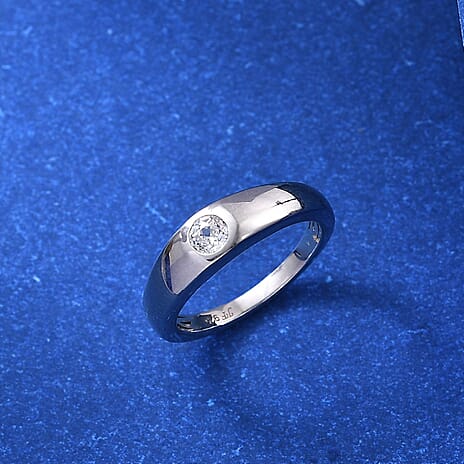 Lustro Stella Platinum Overlay Sterling Silver Band Ring Made with Finest CZ 0.50 Ct.