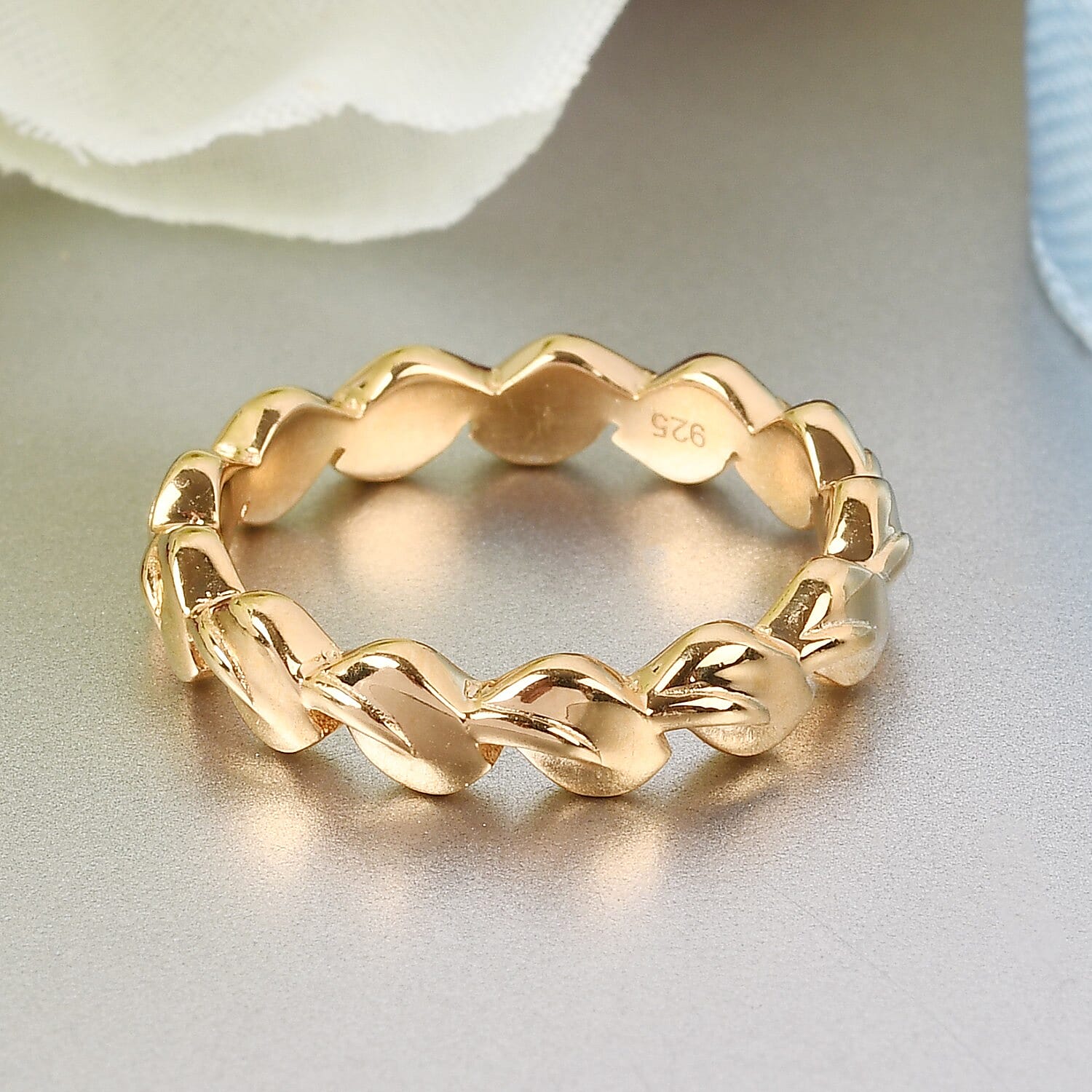 NATURE LOVERS - 14K Gold Overlay Sterling Silver Leaf Band Ring