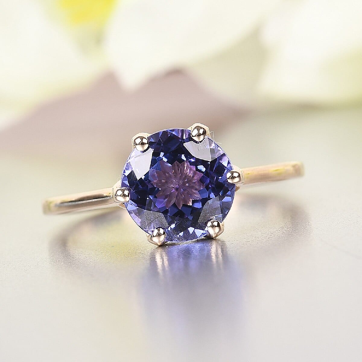 9K Yellow Gold Premium Round Cut Tanzanite Solitaire Ring 2.00 Ct.