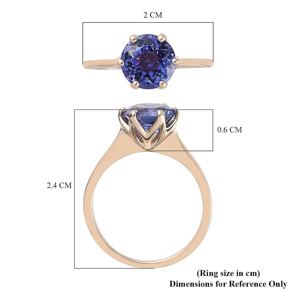 9K Yellow Gold Premium Round Cut Tanzanite Solitaire Ring 2.00 Ct.