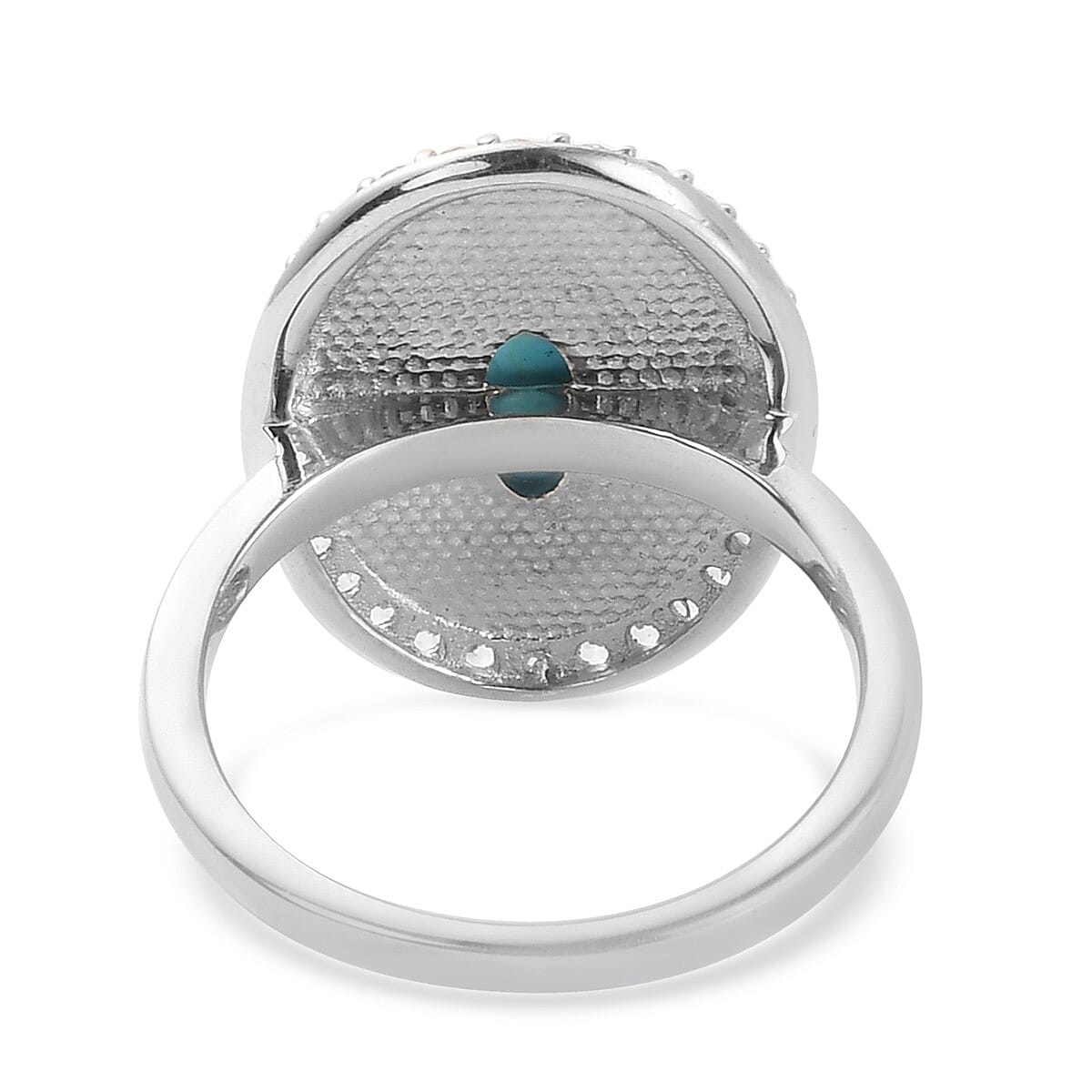 Arizona Sleeping Beauty Turquoise and Natural Cambodian Zircon Enamelled Ring in Platinum Overlay Sterling Silver 1.100 Ct.