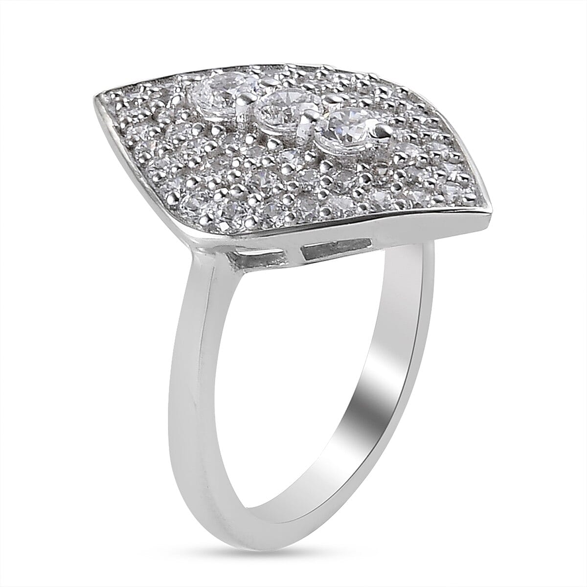 Lustro Stella Platinum Overlay Sterling Silver Ring Made with Finest CZ 2.14 Ct.