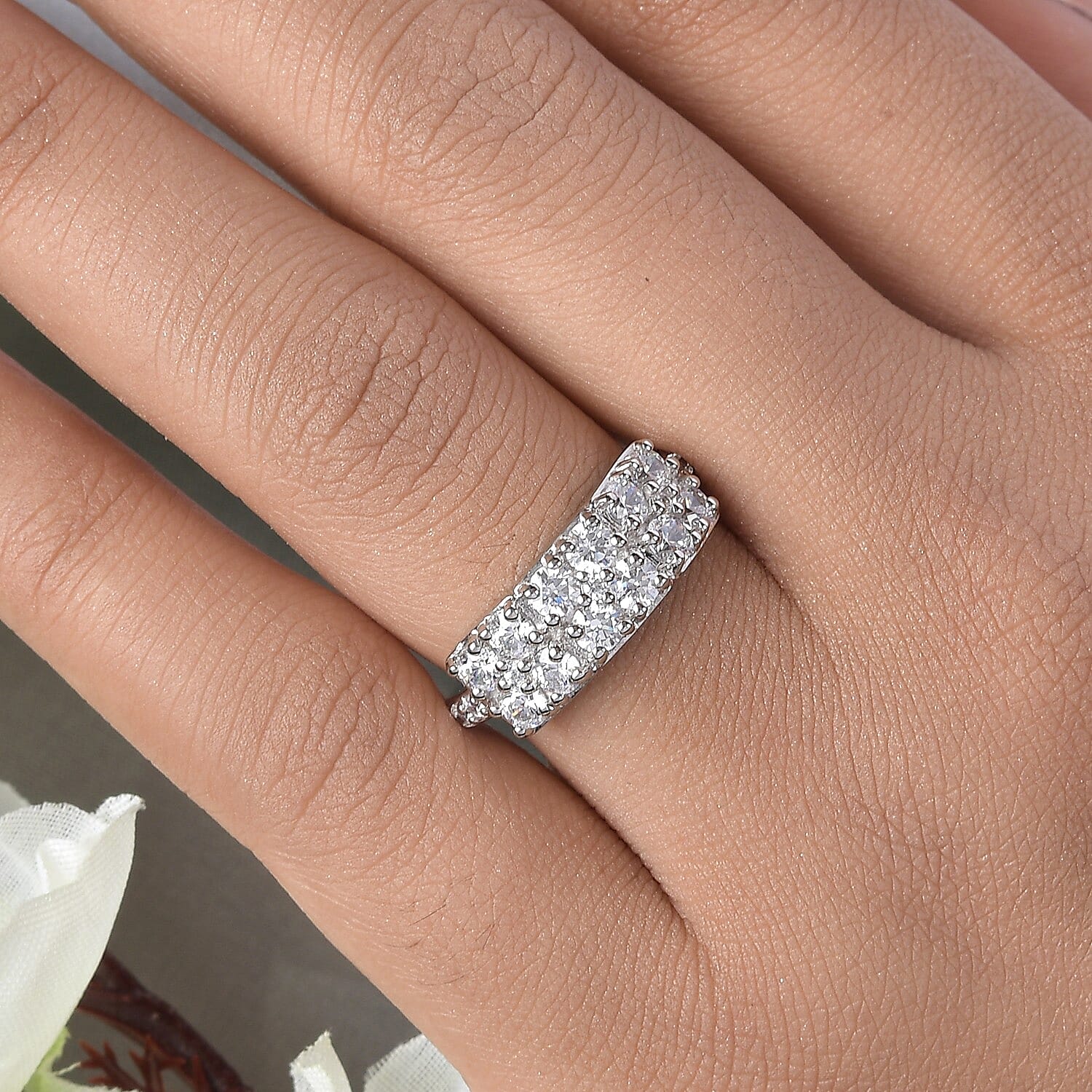 Lustro Stella Platinum Overlay Sterling Silver Ring Made with Finest CZ 3.01 Ct.