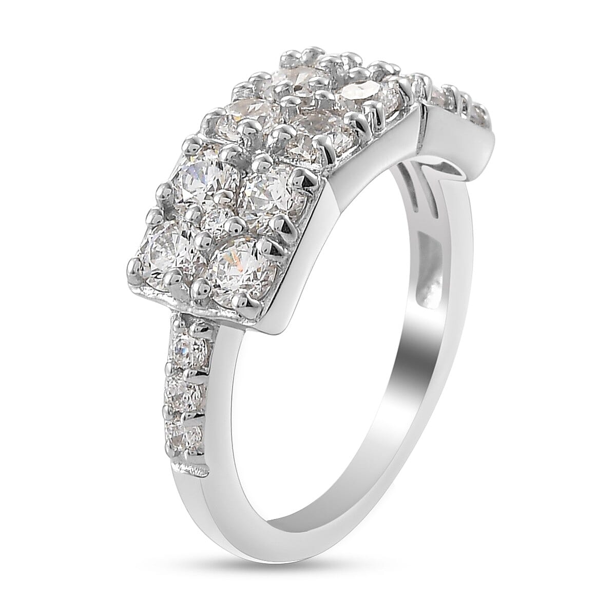 Lustro Stella Platinum Overlay Sterling Silver Ring Made with Finest CZ 3.01 Ct.