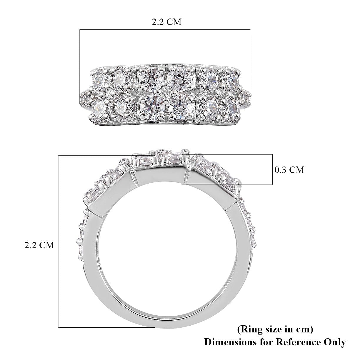 Lustro Stella Platinum Overlay Sterling Silver Ring Made with Finest CZ 3.01 Ct.
