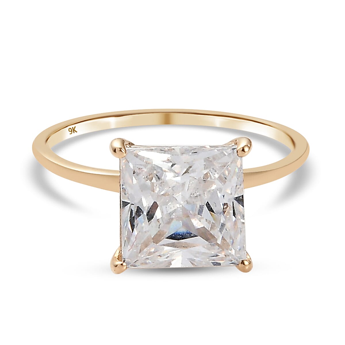 Lustro Stella - 9K Yellow Gold Solitaire Ring Made with Finest CZ 4.83 Ct.