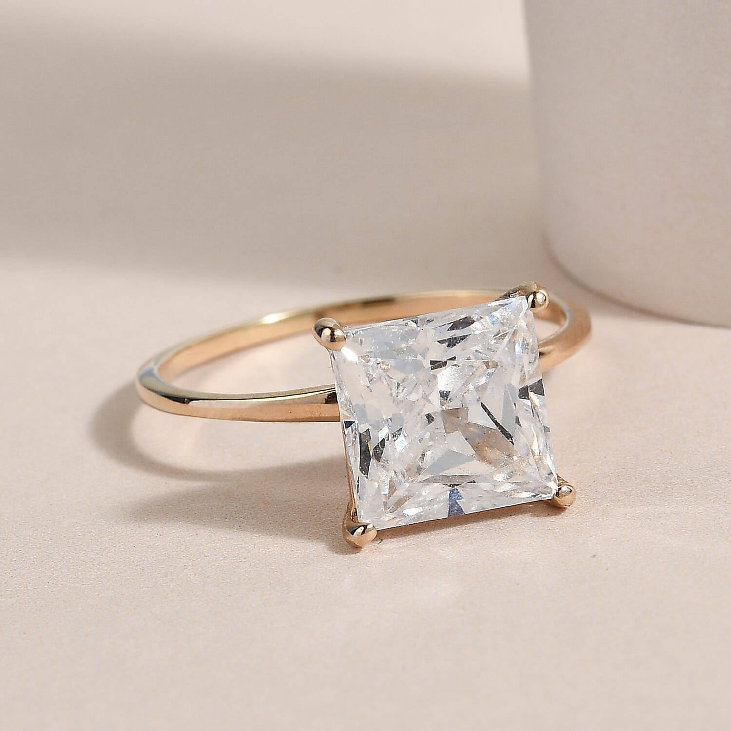 Lustro Stella - 9K Yellow Gold Solitaire Ring Made with Finest CZ 4.83 Ct.