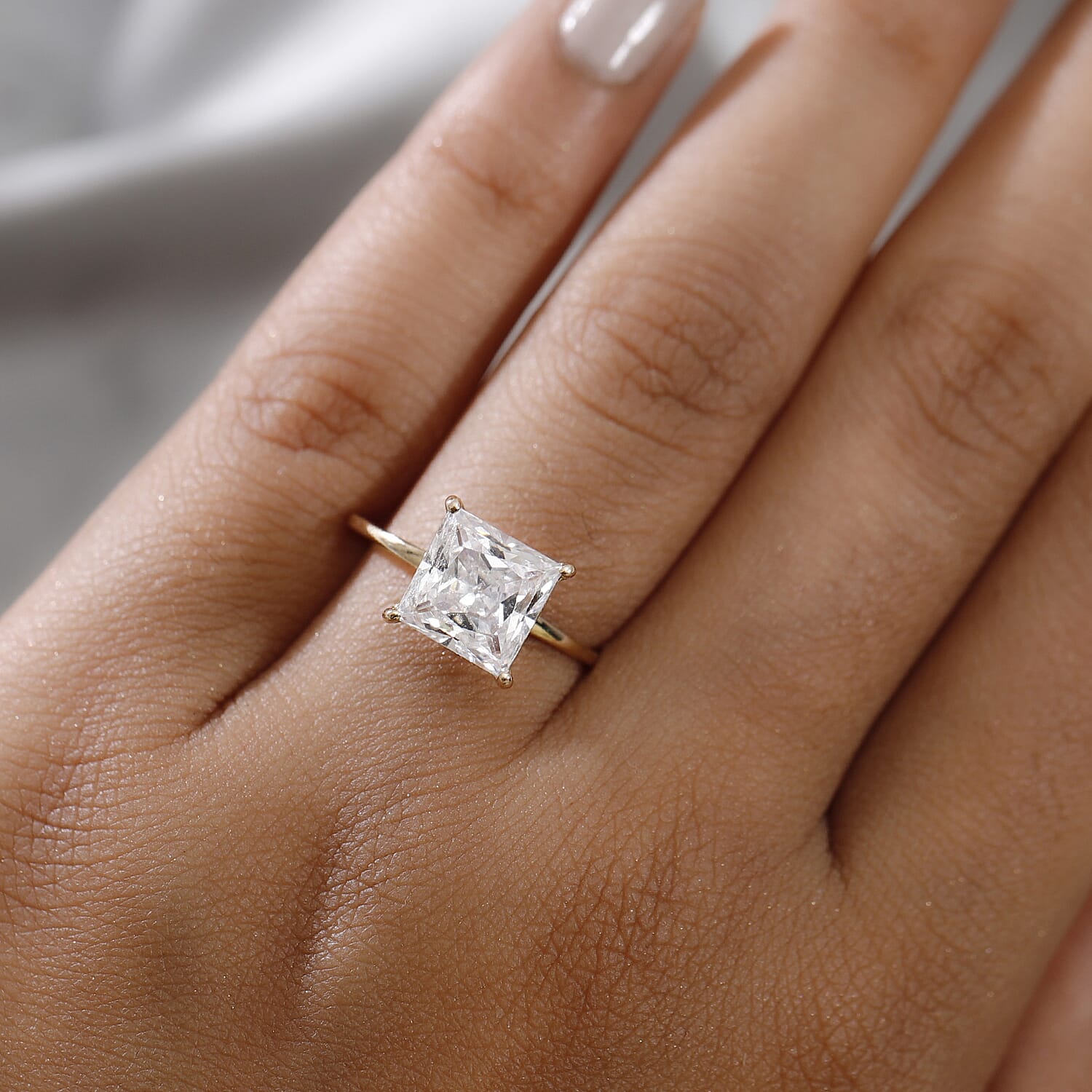 Lustro Stella - 9K Yellow Gold Solitaire Ring Made with Finest CZ 4.83 Ct.