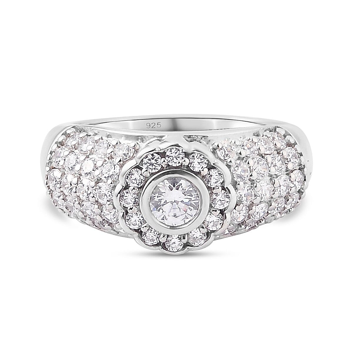 Lustro Stella Platinum Overlay Sterling Silver Ring Made with Finest CZ 2.53 Ct.