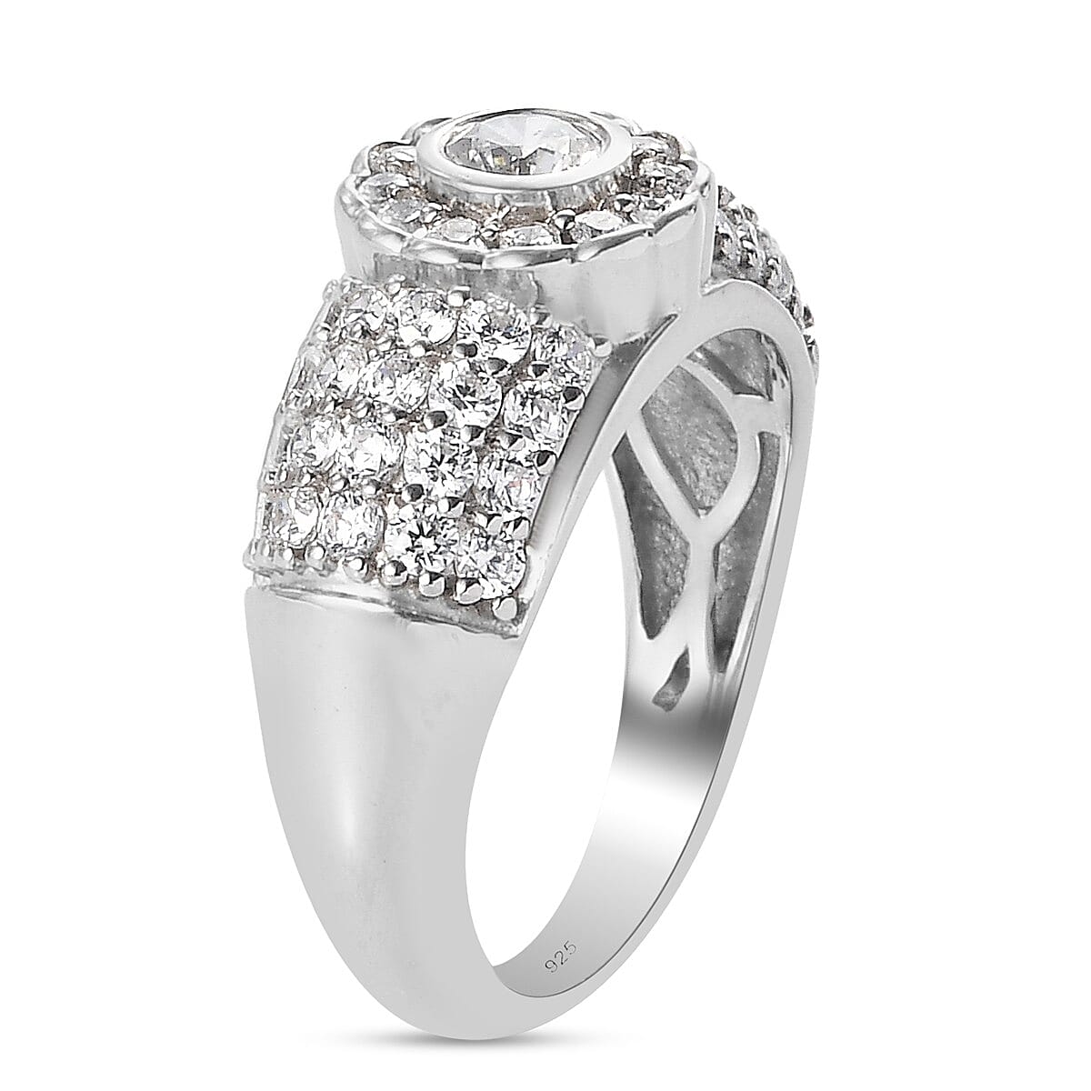 Lustro Stella Platinum Overlay Sterling Silver Ring Made with Finest CZ 2.53 Ct.