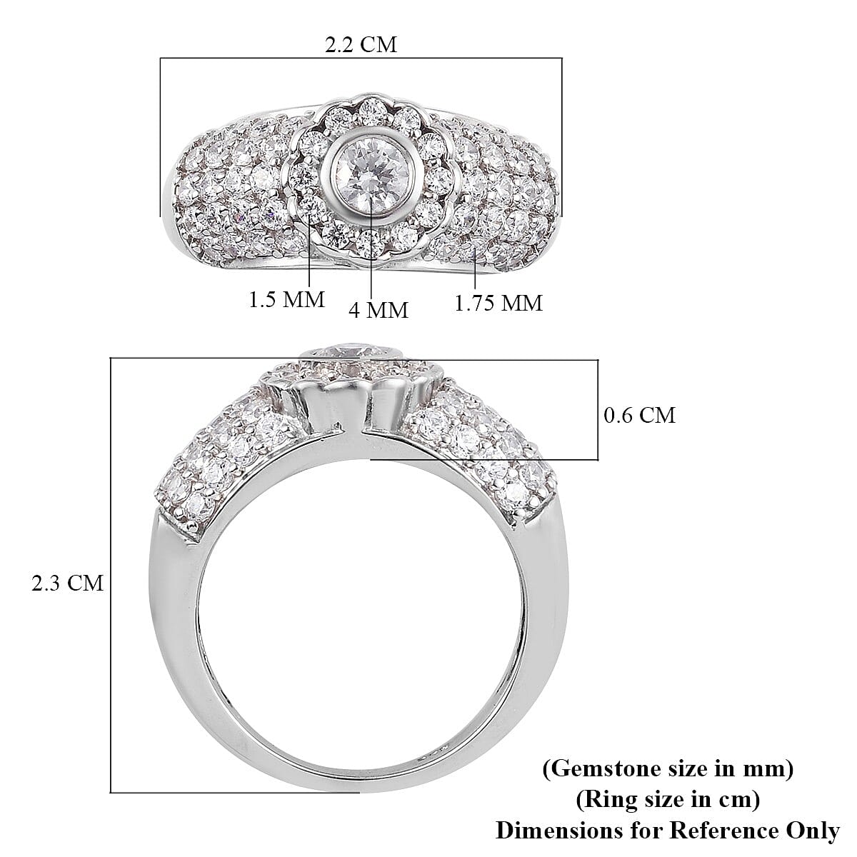 Lustro Stella Platinum Overlay Sterling Silver Ring Made with Finest CZ 2.53 Ct.