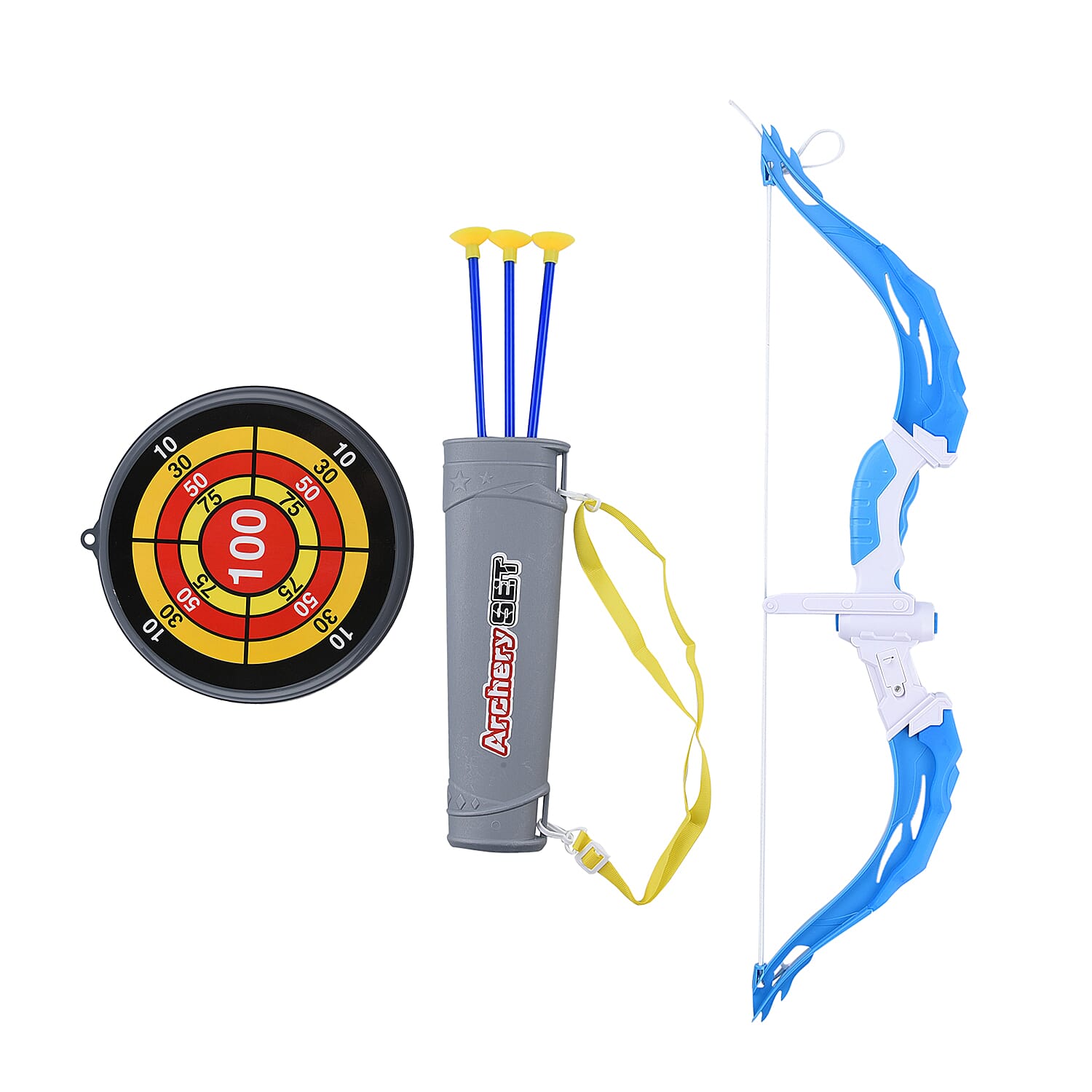 Kids Toy Bow and Arrow Set (Includes 1 Bow, 3 Arrows,1 Target & 1 Arrow Quiver) - Blue & Multi