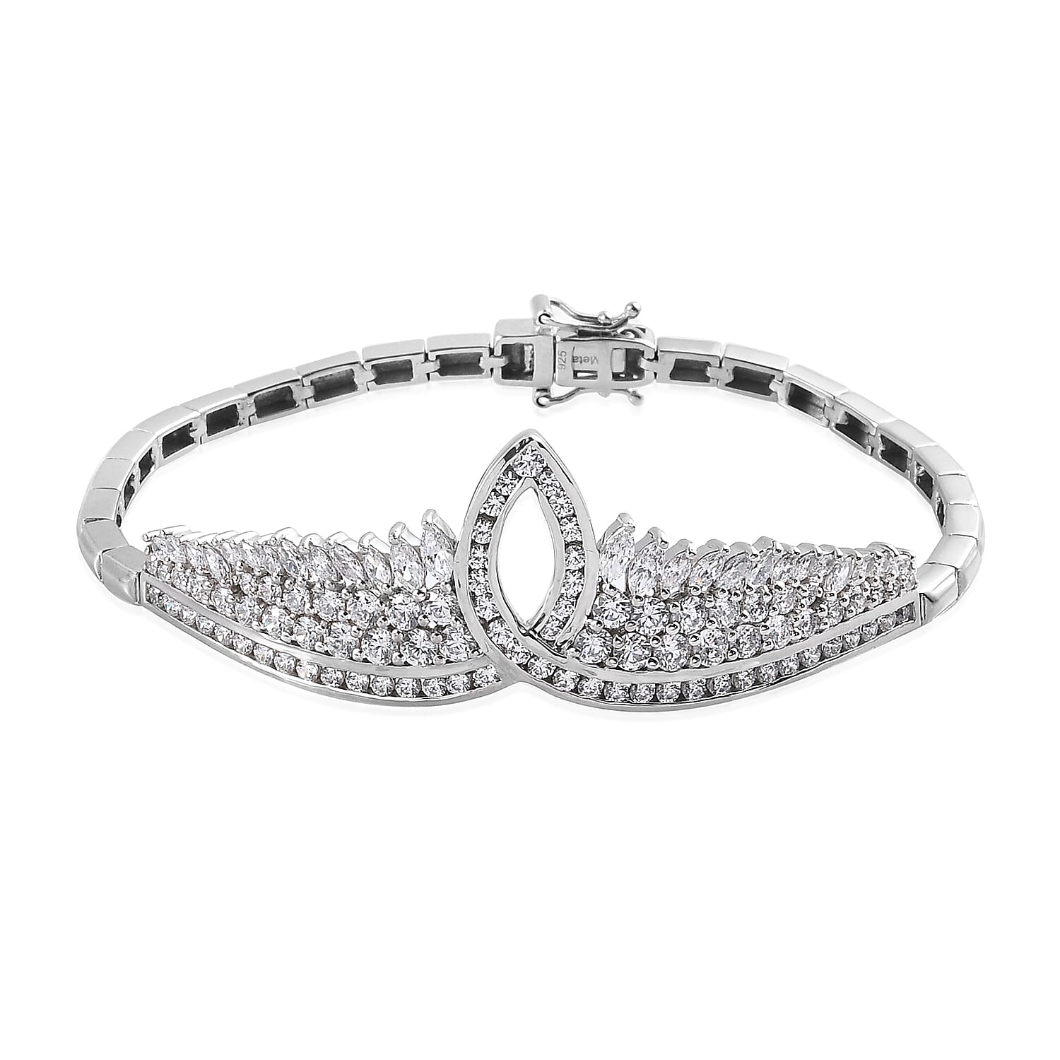 Lustro Stella - Cubic Zirconia Platinum Overlay Sterling Silver Crown Bracelet (Size-7.5) 19.81 Gms