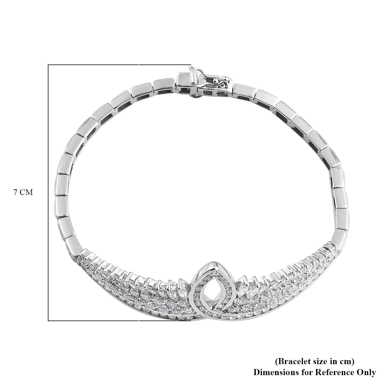 Lustro Stella - Cubic Zirconia Platinum Overlay Sterling Silver Crown Bracelet (Size-7.5) 19.81 Gms