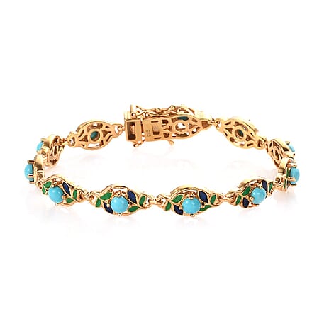 Arizona Sleeping Beauty Turquoise Bracelet (Size 7) in 14K Gold Overlay Sterling Silver 3.500 Ct, Silver Wt. 12.50 Gms